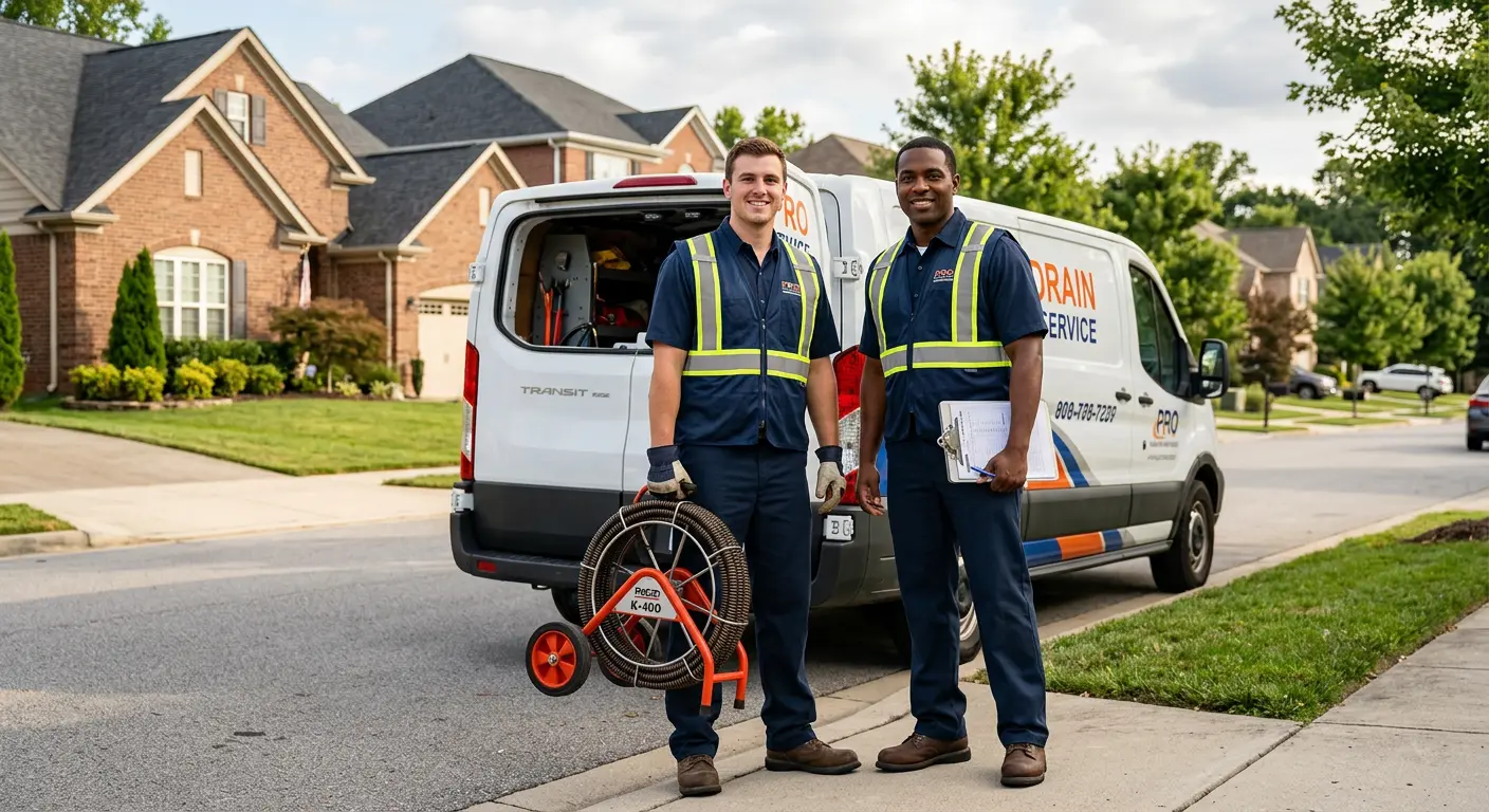 Sewer and drain service team with equipment ready for work in Berkley